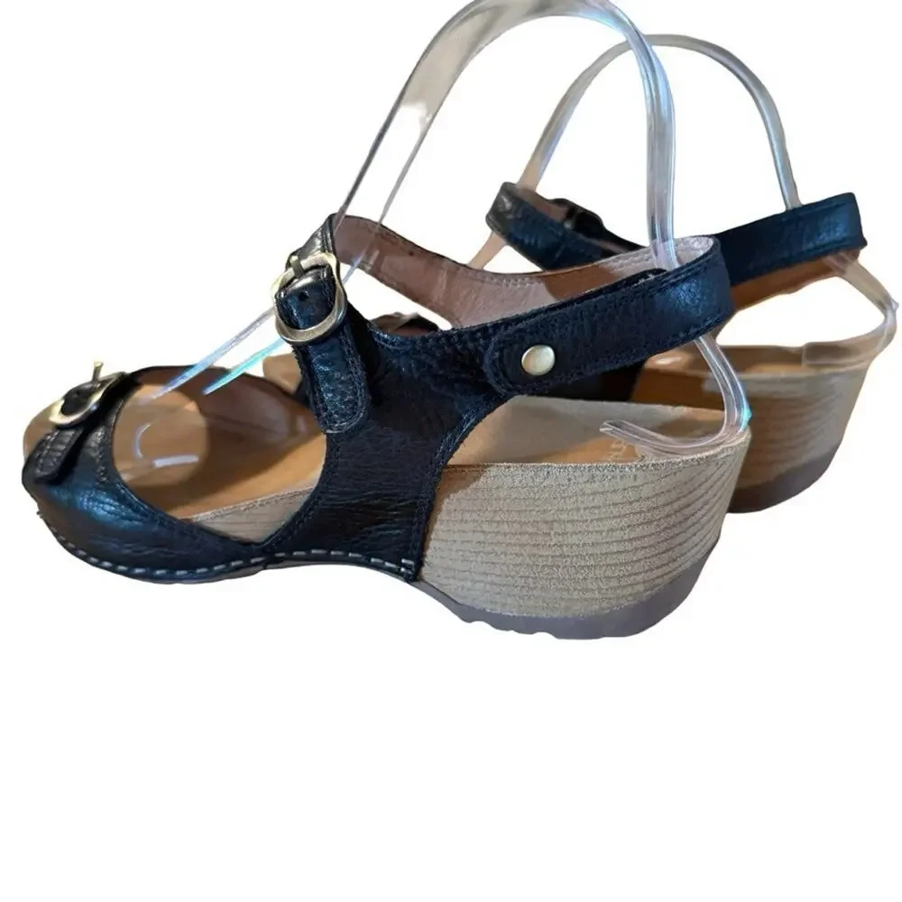 Dansko Tricia Black Wedge Ankle Strap Comfort Sandals Shoes sz 40 / 9.5 / 10